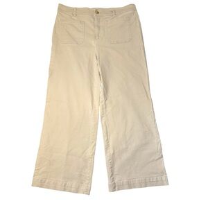 LOFT Wide Leg Khaki Pants Front Patch Pockets Cotton Blend Coastal Beige Size 14